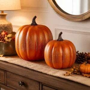 Halloween Pumpkin Decor Glitter Orange Lighted Home Tabletop Battery Operated Autumn Party Decoration Supply Item