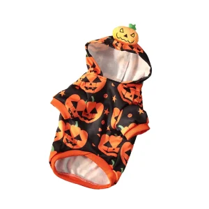 Halloween Pumpkin Dog Hoodie Warm Soft Polyester Pet Sweatshirt for Small Medium Dogs Autumn Winter Costume