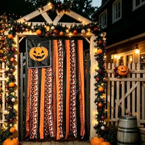 Halloween Pumpkin Door Banner Hanging Flag Outdoor Porch Sign Wall Decor for Home Holiday Party Decoration