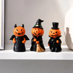 Halloween Pumpkin Festival Party Decorations PVC Resin Ornament Set Desktop Ghost Witch Figurine in Bag Packed