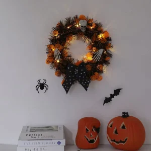Halloween Pumpkin Garland Front Door Decoration Ghost Festival Vine Circle Pumpkin Wreath Hanging Decoration