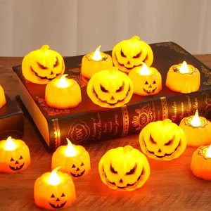 Halloween Pumpkin Ghost Decorative Unscented LED Tealight Candle Warmer Light Flameless LED Candles Lantern Lamp