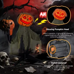 Halloween Pumpkin Ghost Ground Plug Swinging Electric Induction Luminous Sound Making Festival Decoration Props