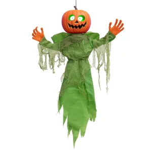 Halloween Pumpkin Head Ghost Hanging Decoration LED Light up Sound Activated Horror Prop Outdoor Haunted House Party Scene Decor