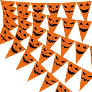 Halloween Pumpkin Theme Party Banner Triangle Flag Set Eco Friendly Durable Paper Holiday Decorations Bunting Flag Festival