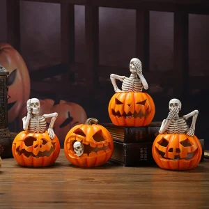 Halloween Resin Artistic Hand painted Crafts Decorations Glowing Skeleton Pumpkin Lantern Scene Bar Haunted House Ornaments