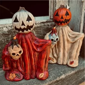 Halloween Resin Pumpkin Wizard Decor Handcrafted Entrance Table Cape with Pumpkin Head Home Halloween Decoration
