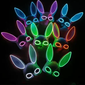 Halloween Sexy Bunny Half Face Mask PVC LED Light Nightclub Cosplay Costume Accessory for Christmas Parties and Bars