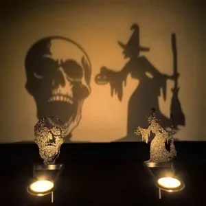 Halloween Shadow Caster Tea Light Holder Skull and Witch Decorative Candle Stand