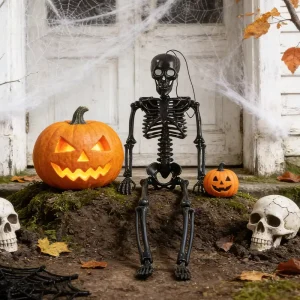 Halloween Skeleton Hanging Decor with LED Lights 165cm Life Size Model for Haunted House Party Theme Park Scene Layout