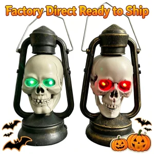 Halloween Skeleton Head Lamp Light Up Portable Plastic Skull Lantern Vintage Gothic Party Decoration Haunted House Decor