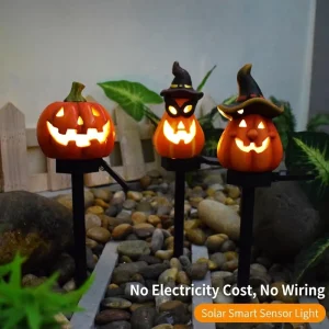 Halloween Solar IP65 LED Resin Garden Light Wizard Pumpkin Hat Ghost Festive Decorative Atmosphere Lighting for Home Decor