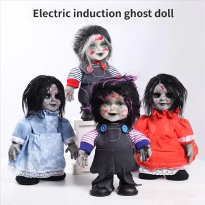 Halloween Sound Activated Glowing Toy Haunted House Secret Room Electric Walking Tabletop Doll Ornament Horror Decoration Prop