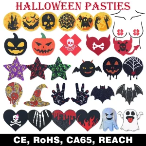 Halloween Spooky Nipple Covers Low MOQ Sexy Pumpkin Ghost Bat Breast Pasties Accessories
