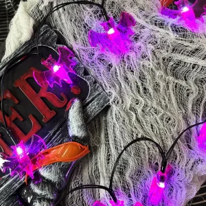 Halloween String Lights 6 LED 59IN Length Battery Operated Purple Bat Lights for Halloween Party Decor