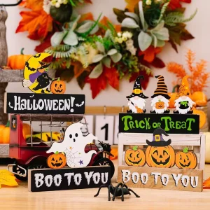 Halloween Table Decorations Hot Selling Wooden Ghost Witch and Pumpkin Accessories Factory Price