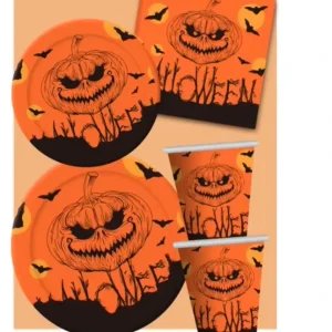 Halloween Tableware Set Plates Cups Napkins for Spooky Celebrations