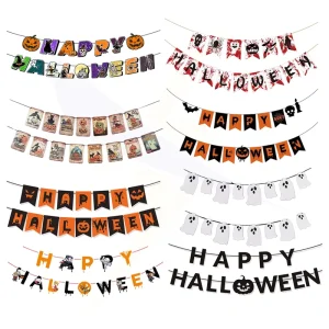 Halloween Theme Party Decoration Banner Wall Background Decorate Colorful Design Happy Halloween Letters Flat Banner