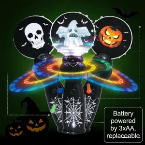 Halloween Themed Spinner Wand LED Magic Wand Toy Custom Logo 3 Pattern Halloween Glow Spinning Wand for Costume Accessory