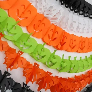 Halloween Tissue Paper Garland 3M Party Decoration Hanging Backdrop Pumpkin Ghost Human Skeleton Spider Bat