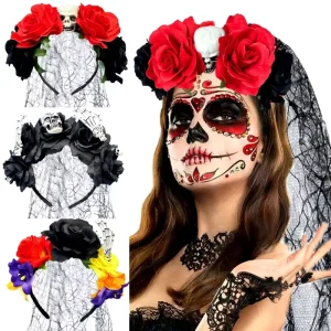 Halloween Unisex Exaggerated Cosplay Day of the Dead Floral Skull Ghost Hand Veil Headband Polyester Adults