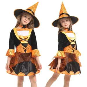 Halloween Witch Costume for Girls Cross Border Pumpkin Witch Stage Performance Outfit Festive Role Playing Children