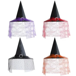 Halloween Witch Hat Children and Adult Cosplay Costume Prop Silver Buckle Tulle Witch Cap Halloween Decoration