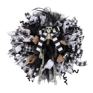 Halloween Witch Hat Mesh Wreath Door Hanging Decoration for Christmas Ghost Festival Horror Ribbon Wreath Atmosphere Decoration