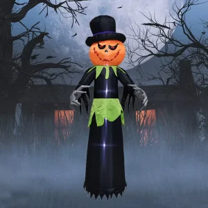 Halloween Witch Inflatable Model Pumpkin Party Colorful Lights Horror Outdoor Yard Decoration Festival Ornaments