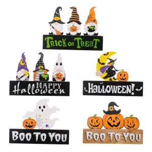 Halloween Wooden Ghost Gnome Pumpkin Ornaments Customized Color Indoor Use Desktop Decorations