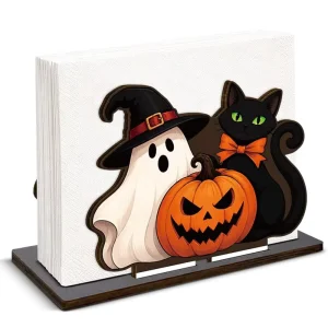 Halloween Wooden Napkin Holder & Tissue Box Tabletop Decoration for Indoor Use Parties Christmas Kitchens Coffee Corners
