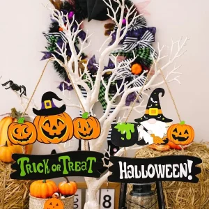 Halloween Wooden Pumpkin Pendant Decoration Halloween Party Decoration Halloween Door Decor