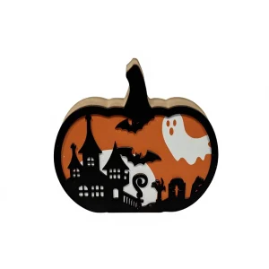 Halloween Wooden Pumpkin Sign for Bookshelf Tabletop Ornament Adds Party Scene Atmosphere Decoration