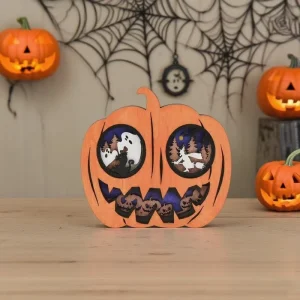 Halloween Wooden Pumpkin and Ghost Carved Decorations Indoor Ornaments