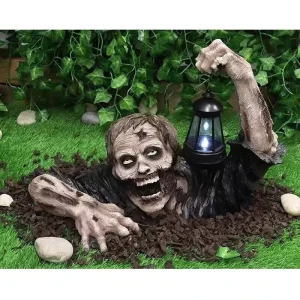 Halloween Zombie Lantern Resin Crafts Courtyard Horror Atmosphere Decoration with Light Sculpture