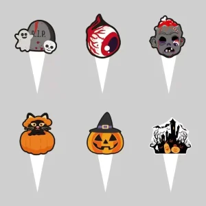Halloween Zombie Monster Pumpkin Cat Witch Haunted House Cupcake Toppers Scary Creepy Horror Party Dessert Decorations