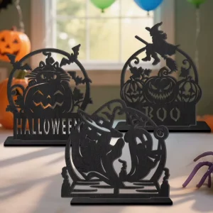 Halloween accessory hollowed out elf Wooden black Pumpkin Decorative Ornament Party Display Crafts festival desktop art piece