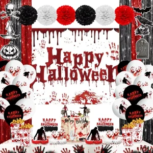 Halloween and Christmas Themed Disposable Paper Tableware Set Environment Friendly Party Decorations with Flower Ball Banners Cups