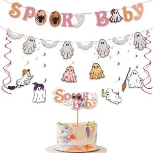 Halloween themed Indoor Banner Decoration Set Ghost Bat Motifs Party Scene Garland Ribbons Hanging Ornaments