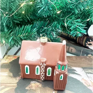 Hand Painted Orange House Blown Glass Christmas Hanging Ornament