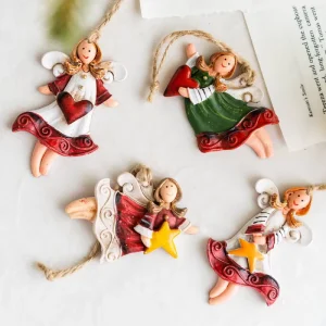 Hand-Painted Resin Angel Girl Elf Pendant, Retro Christmas Tree Ornament