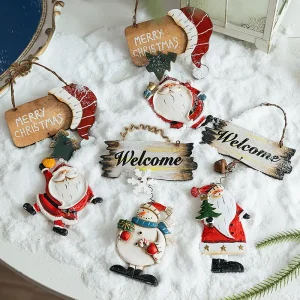 Hand-Painted Retro Cartoon Santa Claus and Snowman Christmas Decorations