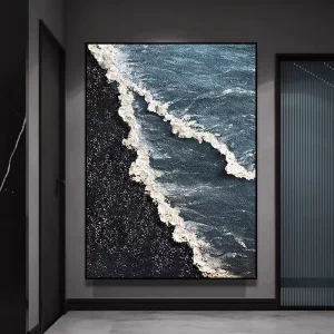 Hand painted Wall Art Featuring Blue Ocean Waves in the Living Room Corridor Created by Skilled Artisans in the Factory