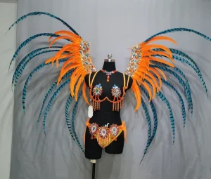 Handbead Samba Carnival Wire Bra Panty Feather Shawl Costume for EDC Rave Passista Pageant Cabaret Jouvert Parade Festival Party