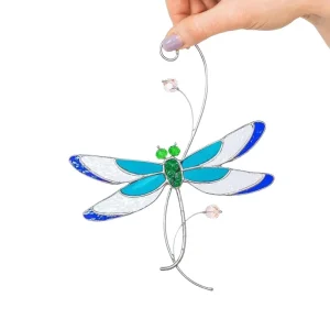 Handcrafted Art Deco Dragonfly Sun Catcher Stained Glass with Crystal Accents Nature Themed Window Decoration for Home or Gift