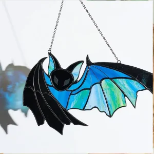 Handcrafted Art Deco Spooky Stained Glass Bat Halloween Suncatcher Window Hanging Home Decor Unique Halloween Gift Idea