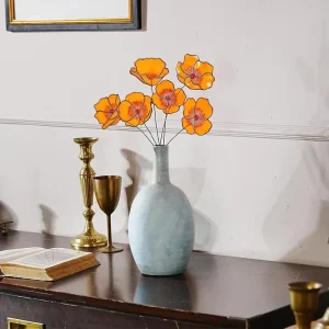 Handcrafted Poppy Stained Glass Artificial Maple Branch Stake Unique Boho Chic Sun Catcher Art Deco for Home Decor Gift for Her