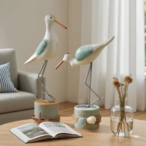 Handcrafted Wooden Seagull Figurine Tree Stump Nautical Ocean Theme Art Deco Design Decor for Graduation Wedding Model Homes