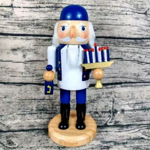Handicraft 25cm Chunky Wooden Ornament Hanukkah Nutcracker with Dreidel and Menorah