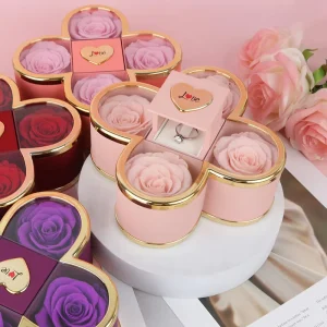 Handmade Acrylic Jewelry Box Preserved Four Leaf Clover Rose Long Lasting 3 5 Years for Valentine’s Day Christmas Necklace Ring